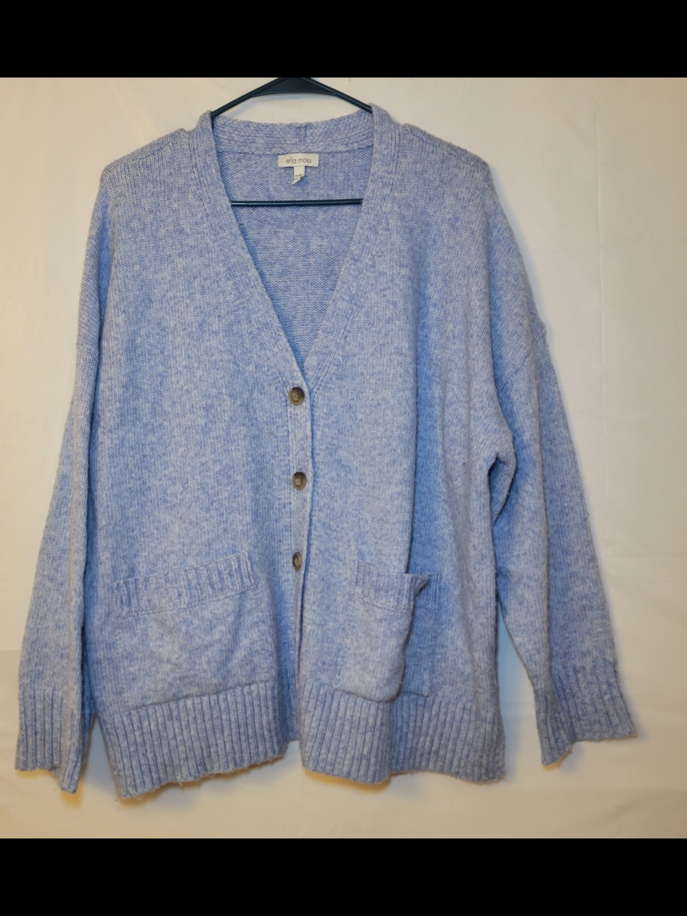 Ella Moss Light Blue Button Front Pocket Cardigan